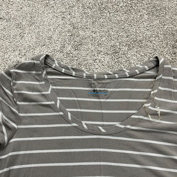 Columbia T Shirt Top Womens Small Gray Striped Pockets Round Neck Short Sleeve - Picture 11 of 12